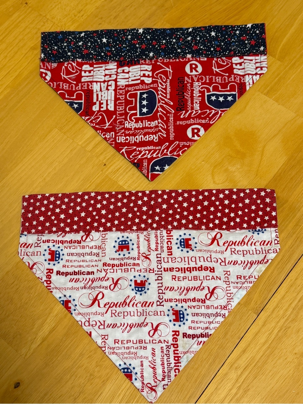 Reversible Patriotic Republican Dog Bandana Set - Red, White & Blue